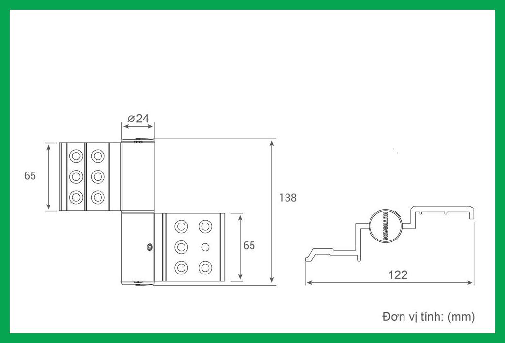 Thông số kỹ thuật Bản lề 2D dài 2 cánh hệ 55 Điện Zi titan