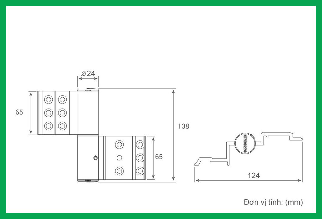 Thông số kỹ thuật Bản lề 2D dài 2 cánh hệ xingfa Bạc TiTan