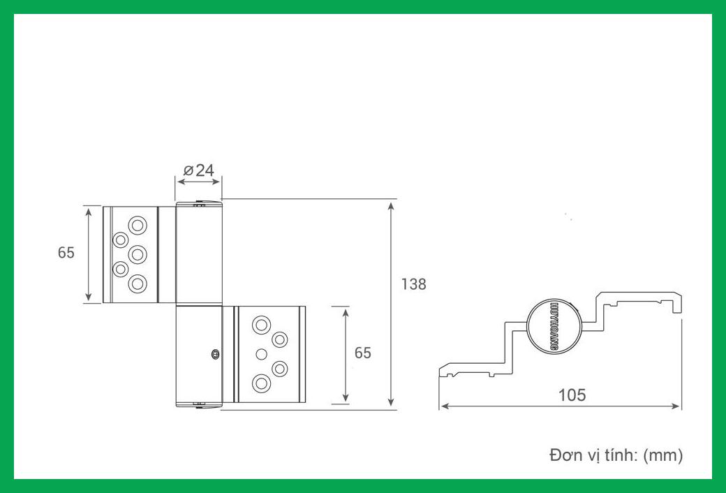 Thông số kỹ thuật Bản lề 2D dài hệ 55 Điện Zi Champagne