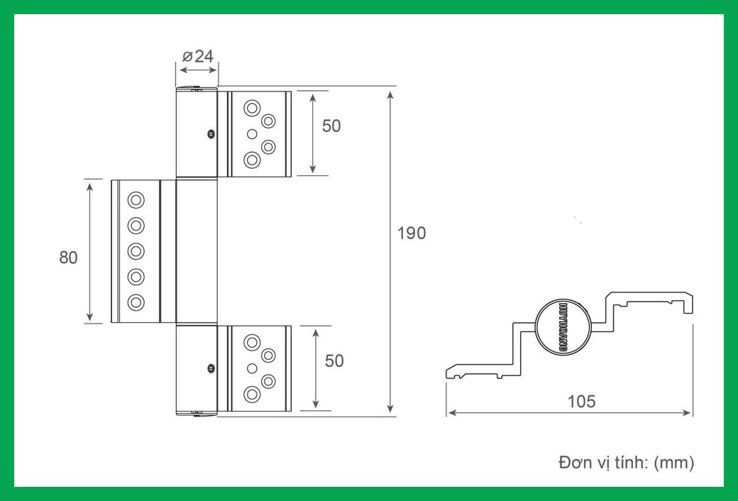 Thông số kỹ thuật Bản lề 4D 2 Cánh Xingfa Điện Zi Titan