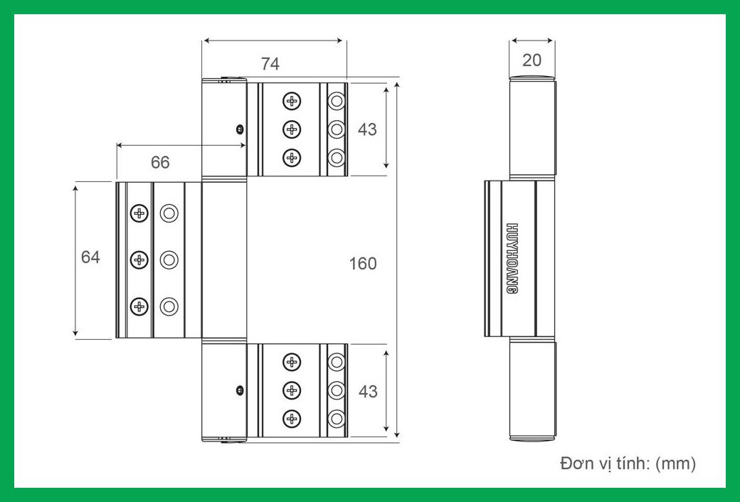 Thông số kỹ thuật Bản lề 4D 2 cánh ngắn hệ Xingfa sơn đen