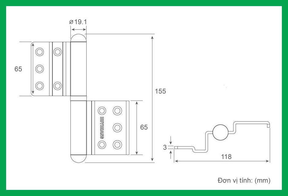 Thông số kỹ thuật Bản lề cối 01 Xingfa 4 cánh Sơn trắng