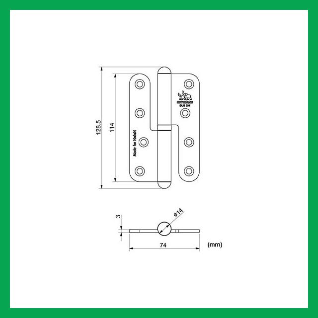 Thông số kỹ thuật Bản lề cối Inox 304 04