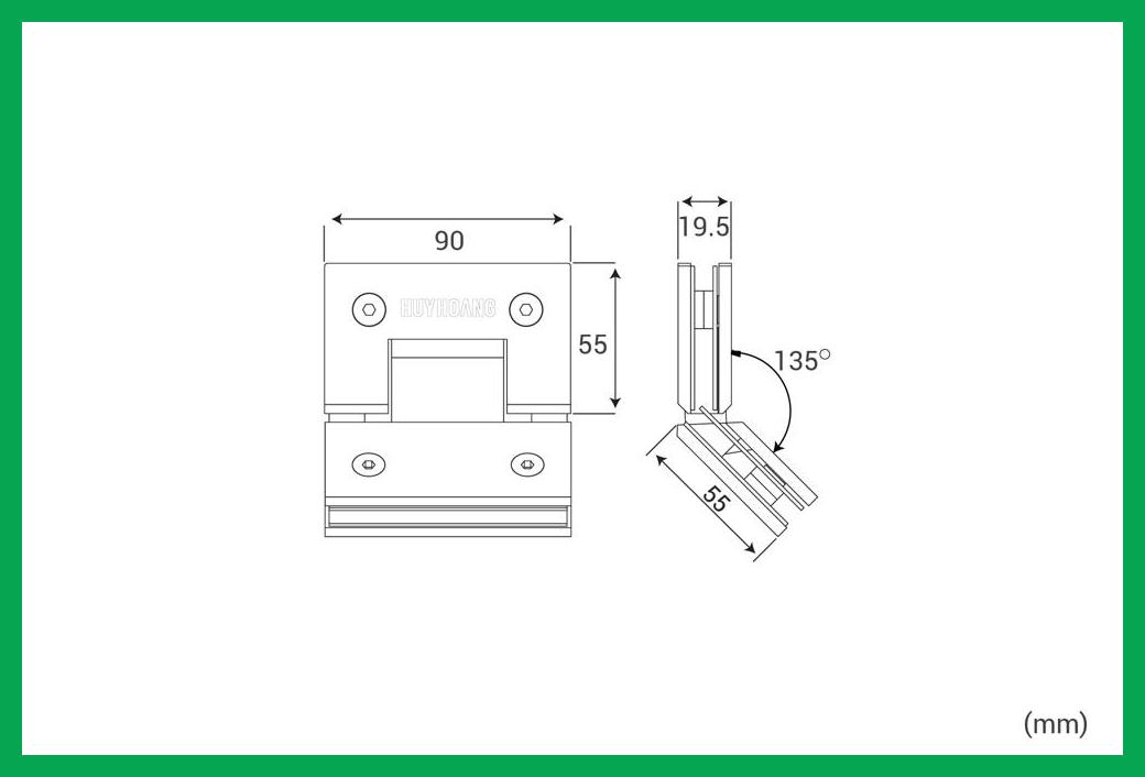 Thông số kỹ thuật Ban lề kính 135 độ Huy Hoàng