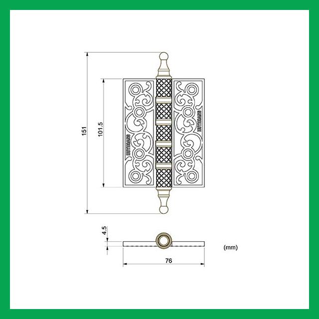 Thông số kỹ thuật Bản lề lá HCP04 - Bản lề đồng thau