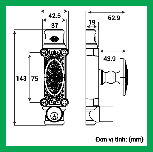 Thông số kỹ thuật Chốt cremone HCX 06