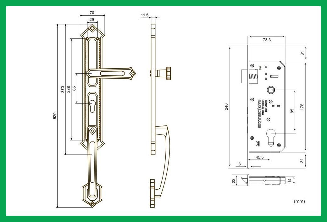 Thông số kỹ thuật Khóa tay nắm HC 85 KING Đại Sảnh PVD Gold