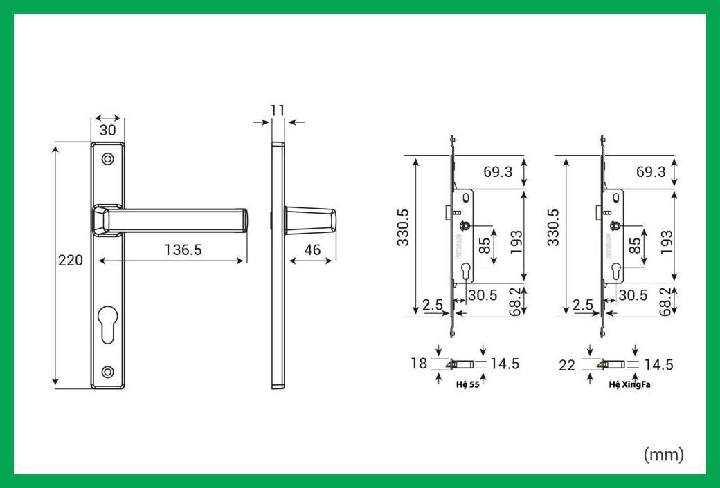 Thông số kỹ thuật Khóa tay nắm đa điểm 80 Sơn trắng