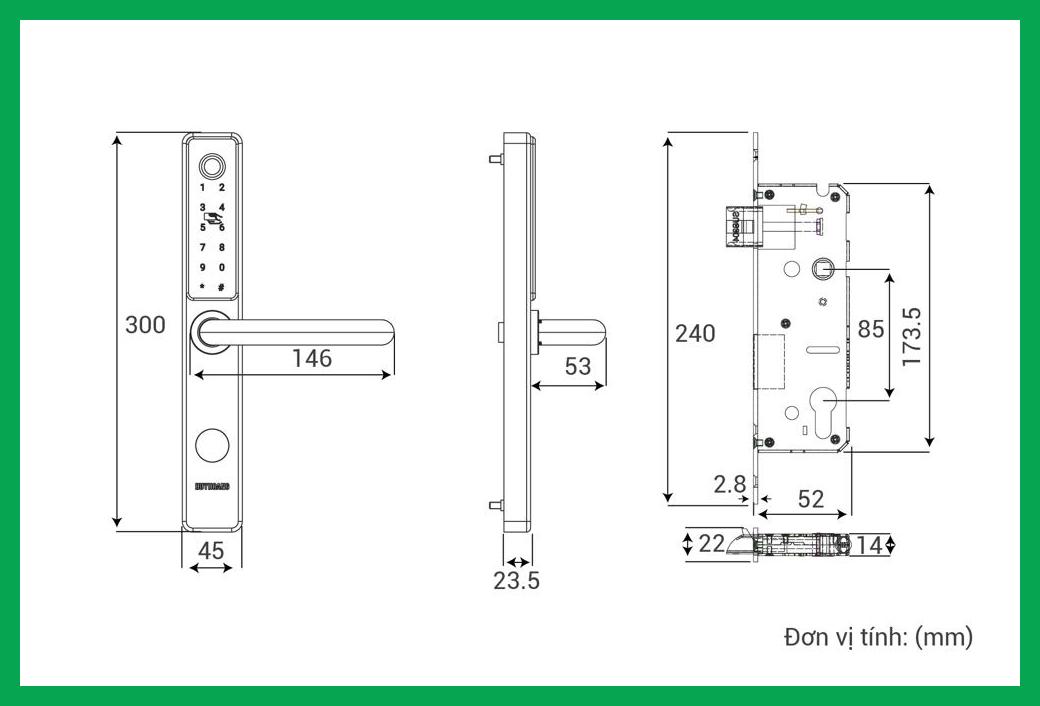 Thông số kỹ thuật Khóa tay nắm điện tử TNHD12