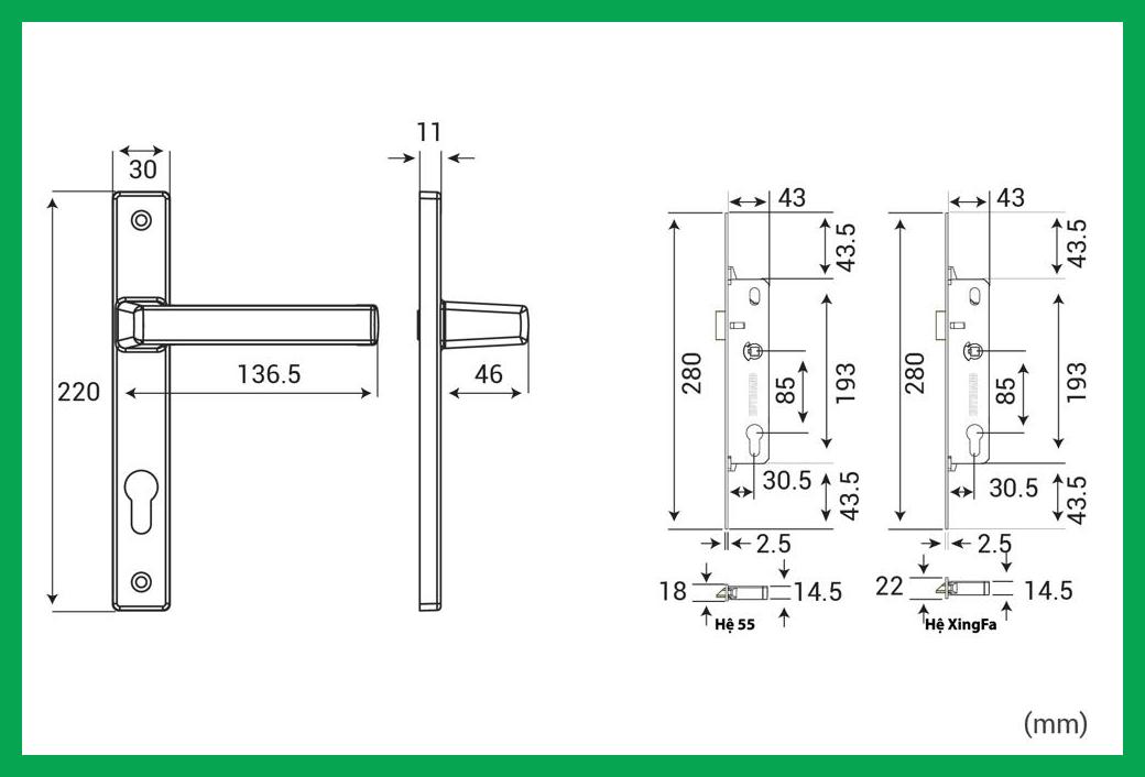 Thông số kỹ thuật Khóa tay nắm đơn điểm AP 80 Sơn trắng