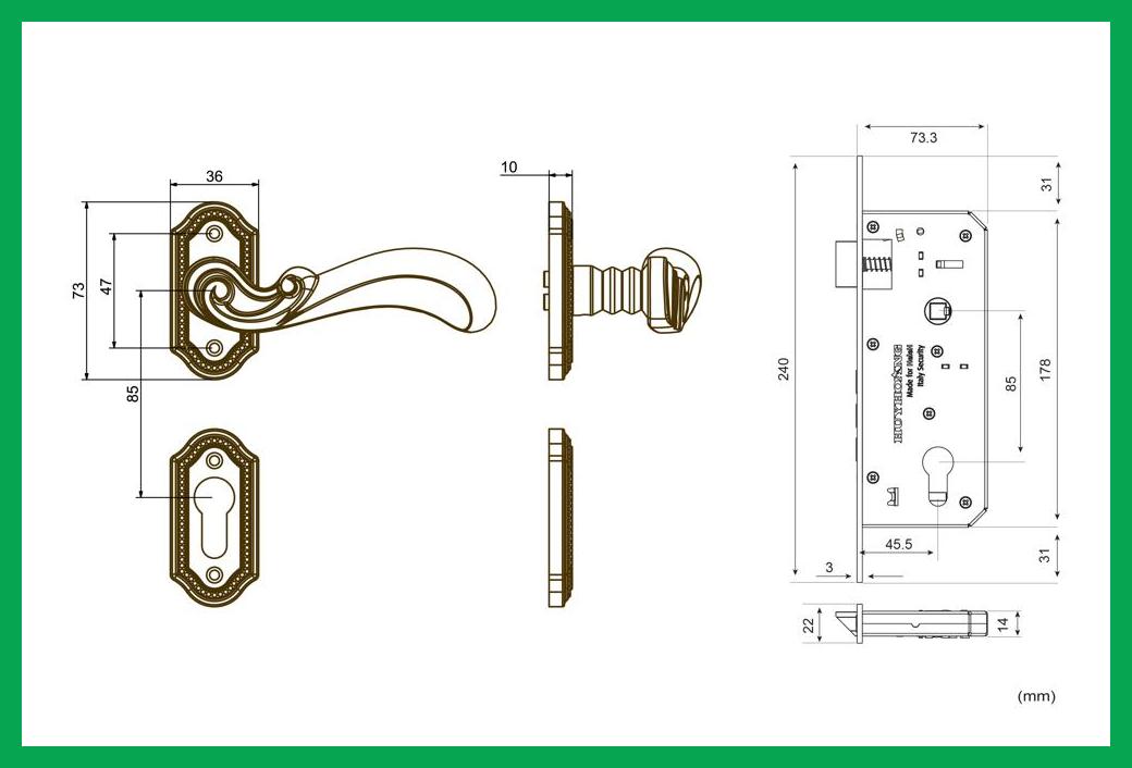 Thông số kỹ thuật Khóa tay nắm phân thể HC 85 PRINCE PVD Gold