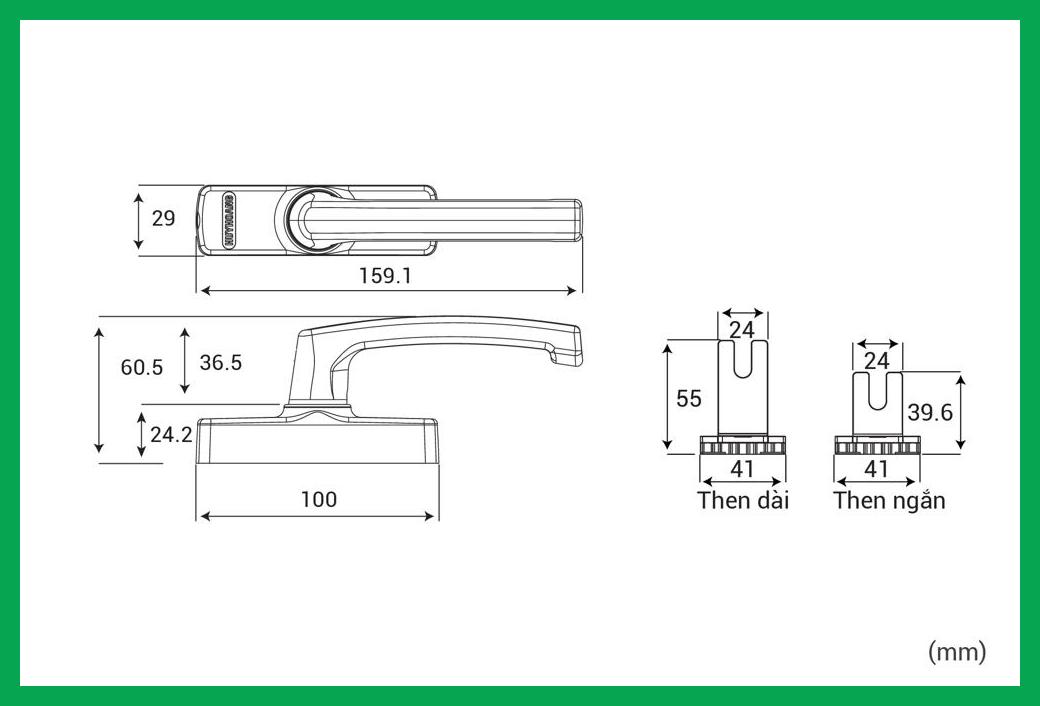 Thông số kỹ thuật Tay nắm đa điểm cửa sổ AP 80 Sơn đen