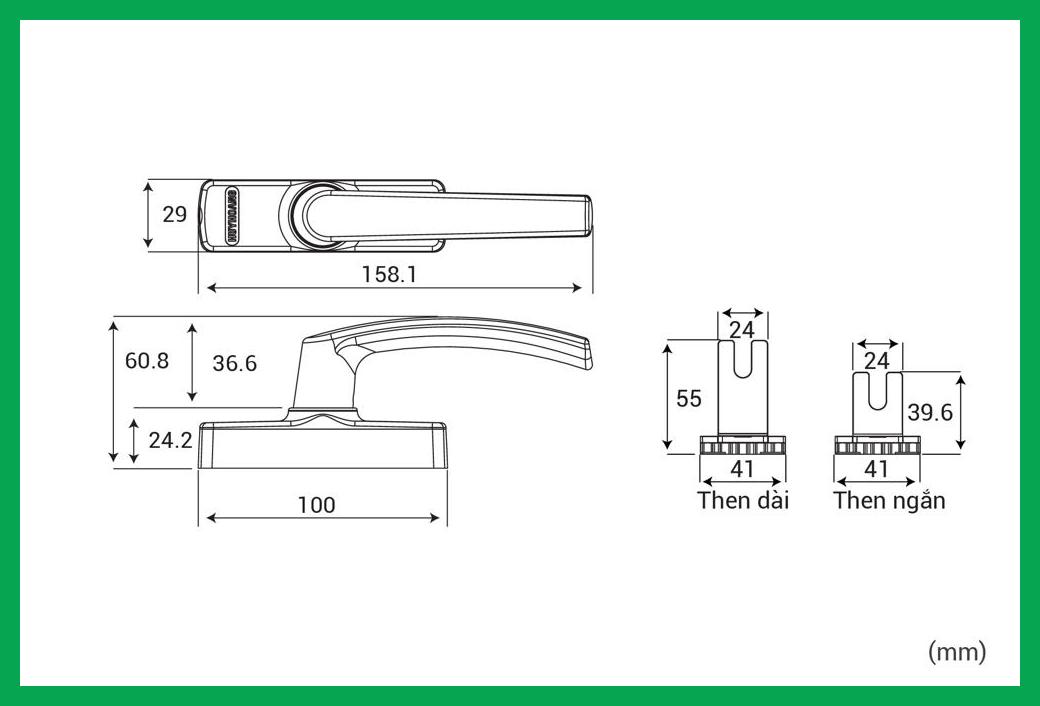 Thông số kỹ thuật Tay nắm đa điểm cửa sổ AP 82 Sơn đen