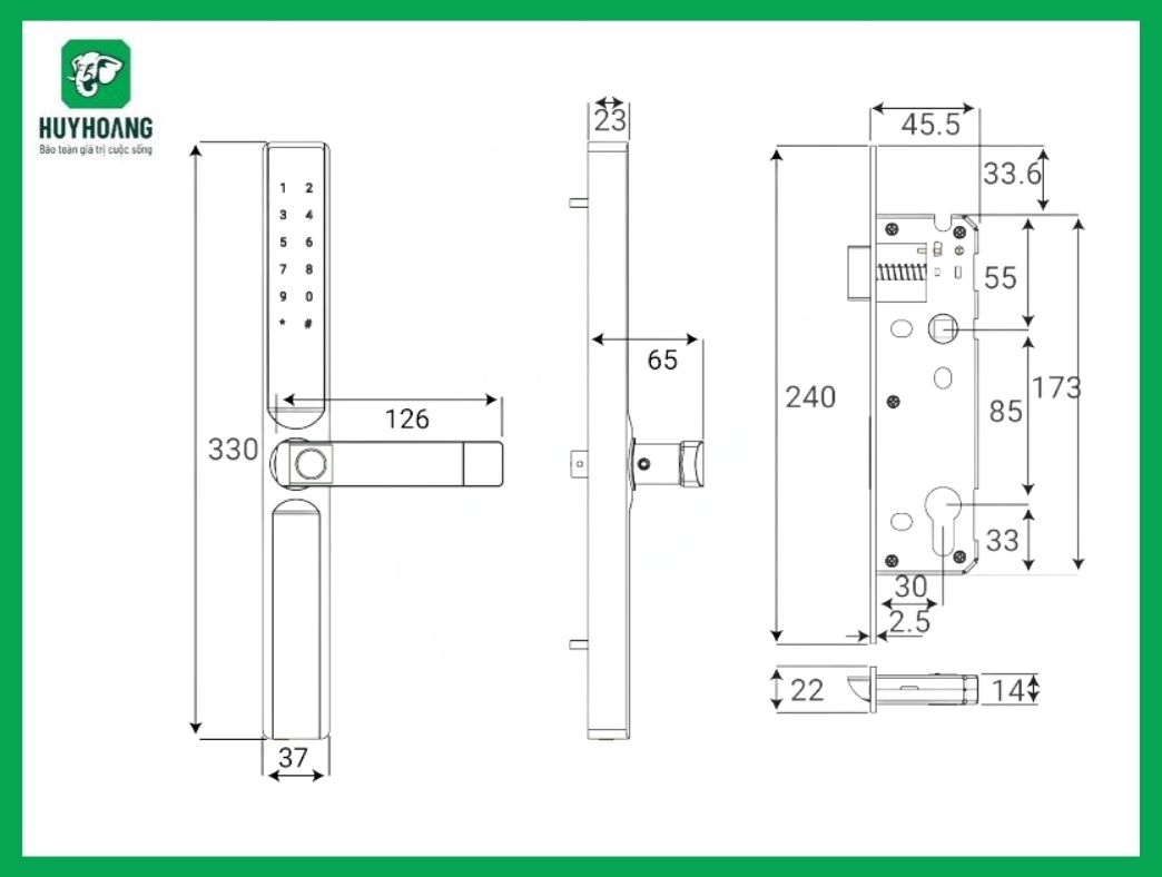 Thông số kỹ thuật Khóa tay nắm điện tử TNHD19 Huy Hoàng