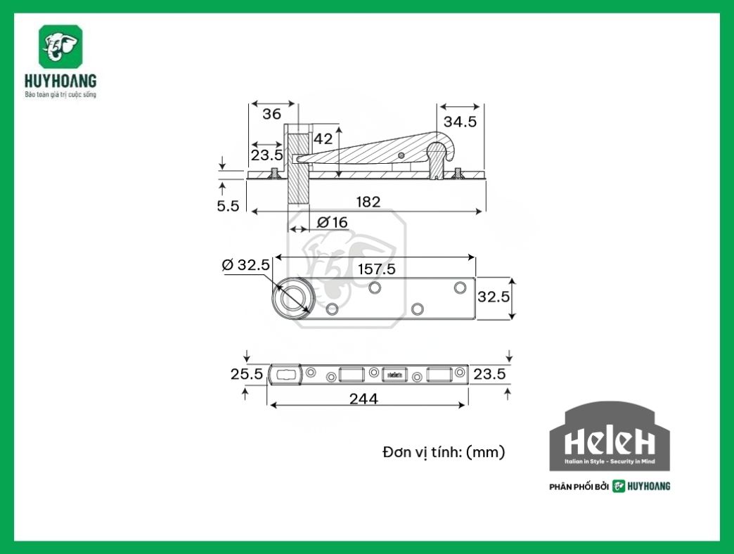 Thông số kỹ thuật Phụ kiện bản lề sàn 05 Huy Hoàng