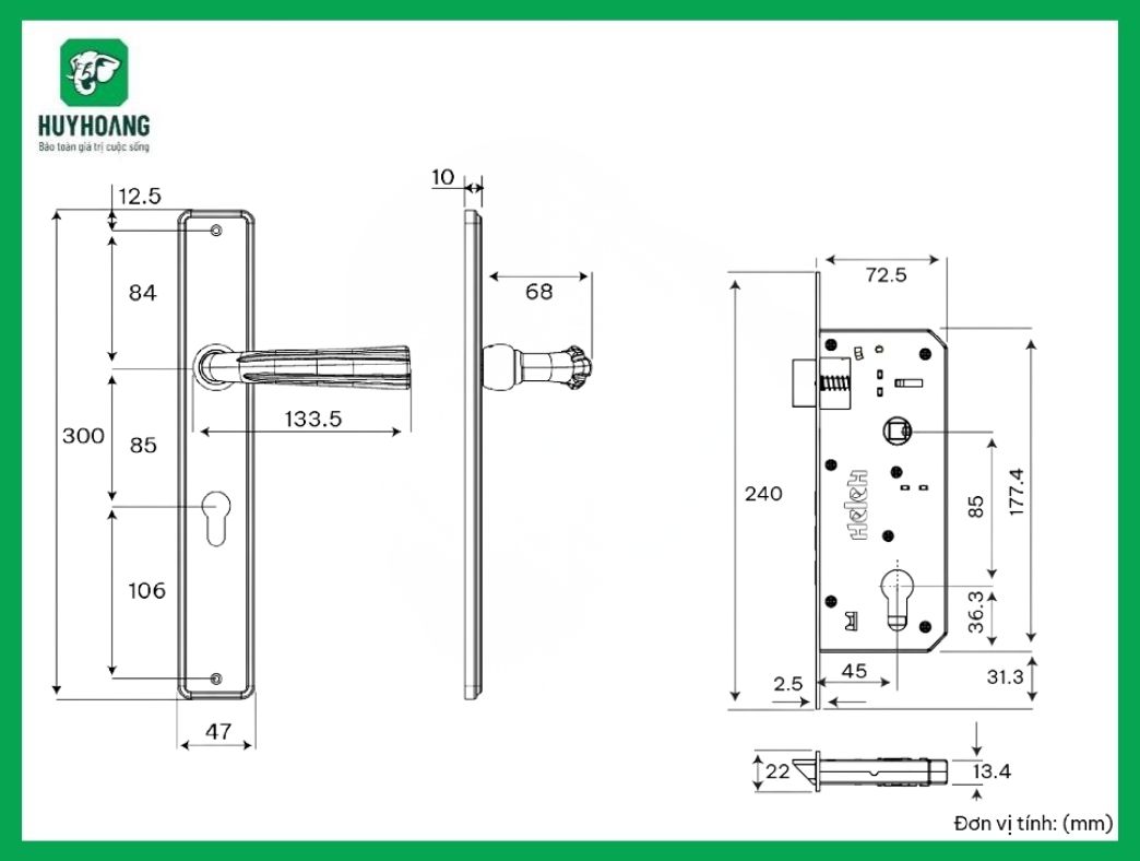 Thông số kỹ thuật Tay Nắm HCP 85 Ruby Huy Hoàng