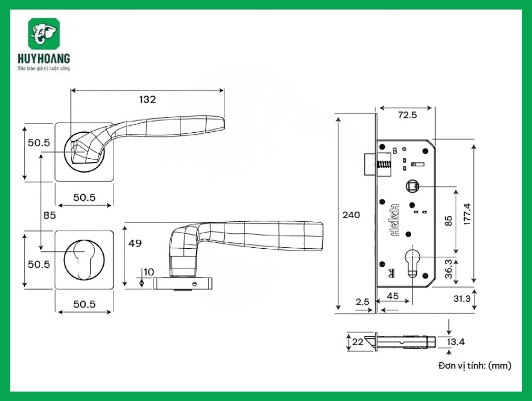 Thông số kỹ thuật Tay Nắm Phân Thể HCP 85 Diamond Huy Hoàng