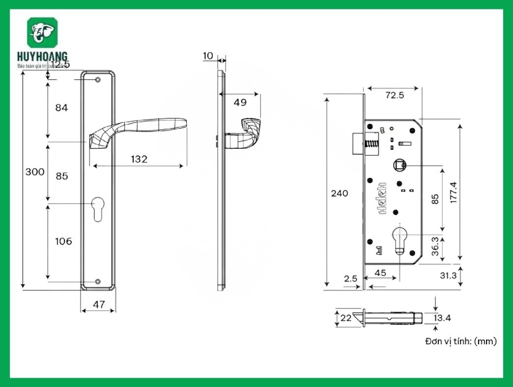 Thông số kỹ thuật Tay nắm HCP 85 Diamond Huy Hoàng