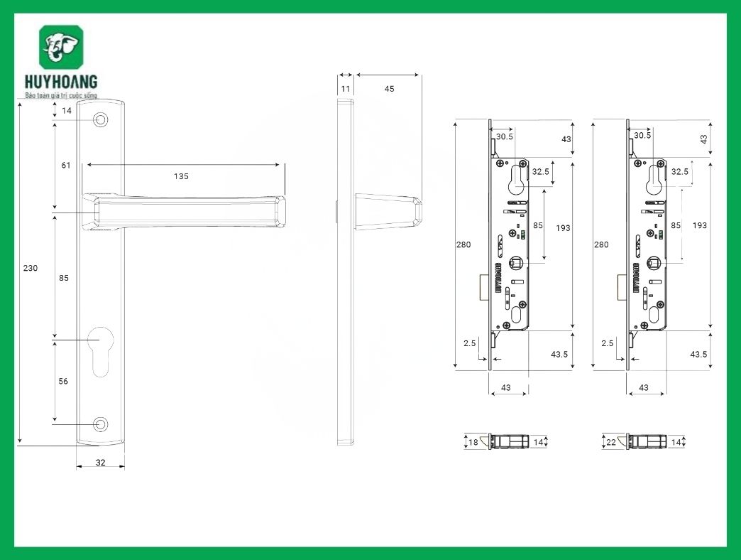 Thông số kỹ thuật Tay nắm đơn điểm EX 88 sơn ghi Huy Hoàng