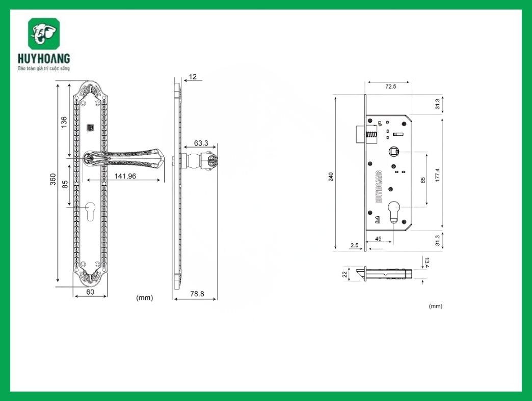 Thông số kỹ thuật khóa tay nắm HCP 8561 Đại Huy Hoàng