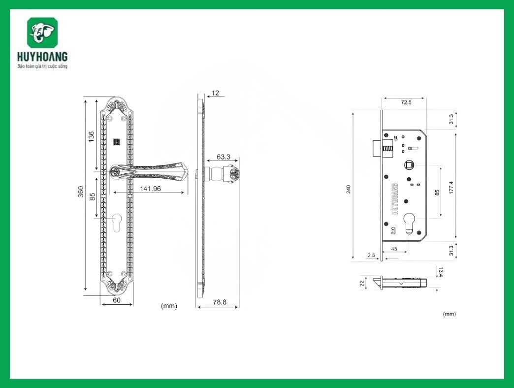 Thông số kỹ thuật khóa tay nắm HCX 8561 Đại Huy Hoàng