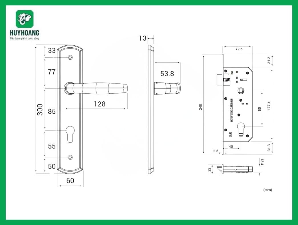 Thông số kỹ thuật khóa tay nắm HCX 8566 Đại Huy Hoàng
