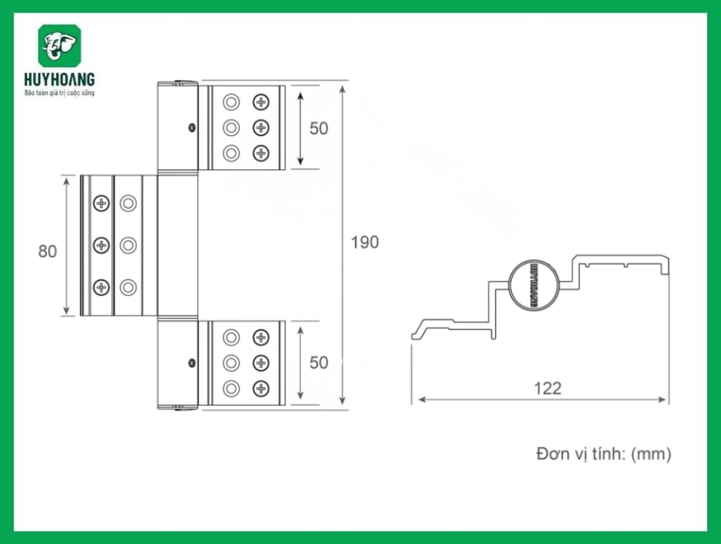 Thông Số Kỹ Thuật Bản Lề 4D 4 Cánh Ngắn Hệ Xingfa Sơn Ghi Huy Hoàng
