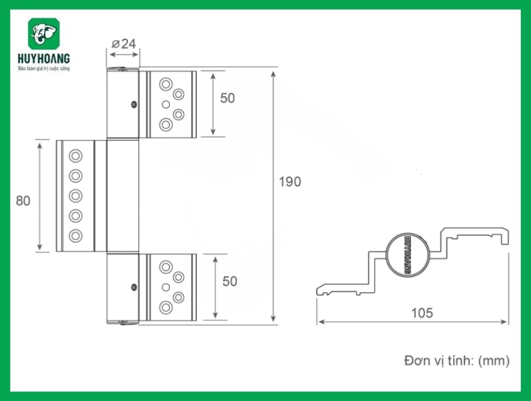 Thông Số Kỹ Thuật Bản Lề 4D Hệ 55 Sơn Ghi Huy Hoàng