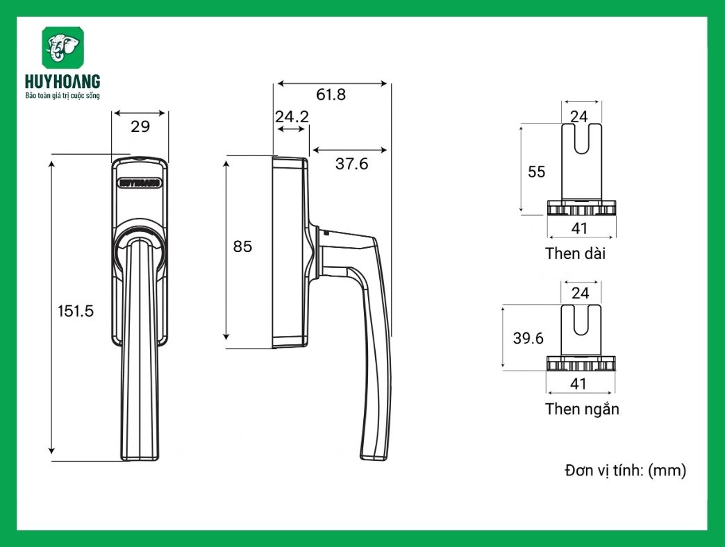 Thông số kỹ thuật Tay nắm đa điểm cửa sổ APEX68A Điện Zi Titan Huy Hoàng
