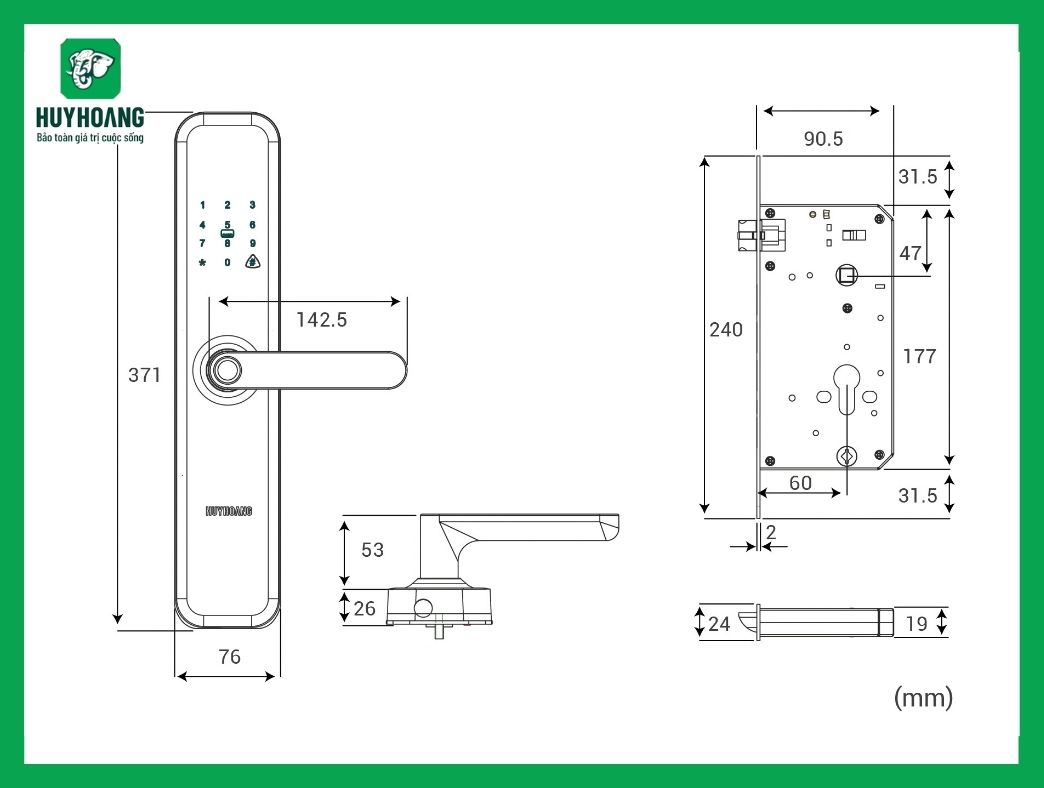 Thông số kỹ thuật Tay nắm điện tử 13A xám bạc Huy Hoàng