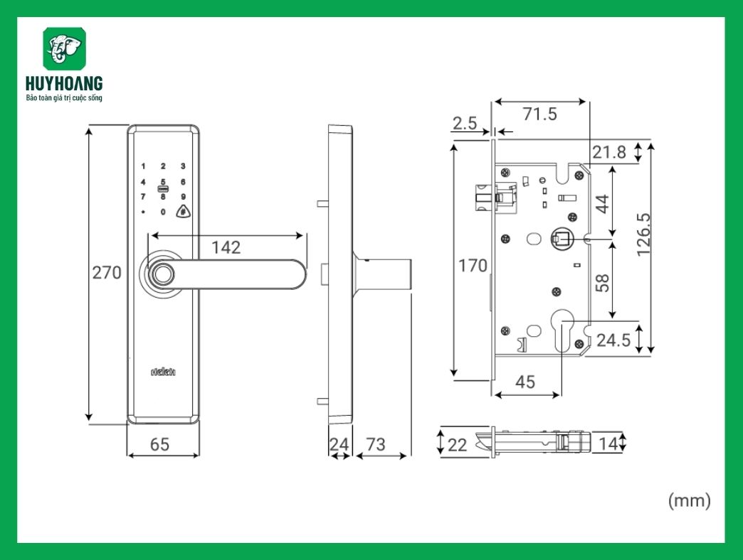 Thông số kỹ thuật Tay nắm điện tử 18A xám bạc Huy Hoàng
