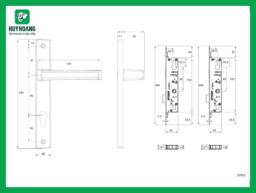 Thông số kỹ thuật Tay nắm đơn điểm EX 88 sơn ghi (Thân ổ titanium) Huy Hoàng